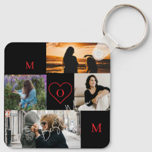 Personalisiertes 4-Foto-Collage-Mutter-Monogramm Schlüsselanhänger
