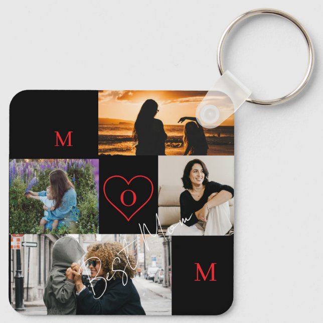 Personalisiertes 4-Foto-Collage-Mutter-Monogramm Schlüsselanhänger (Rückseite)