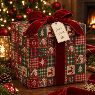 Personalisiertes 4-Foto-Rustikal-Weihnachts-Patchw Geschenkpapier