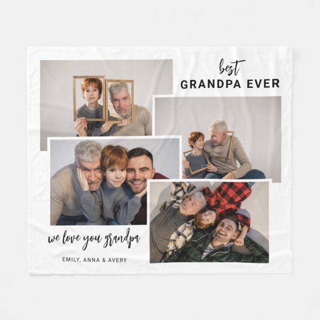 Personalisiertes 4-Tile Foto Grandpa Fleece Blanke (Vorderseite (Horizontal))