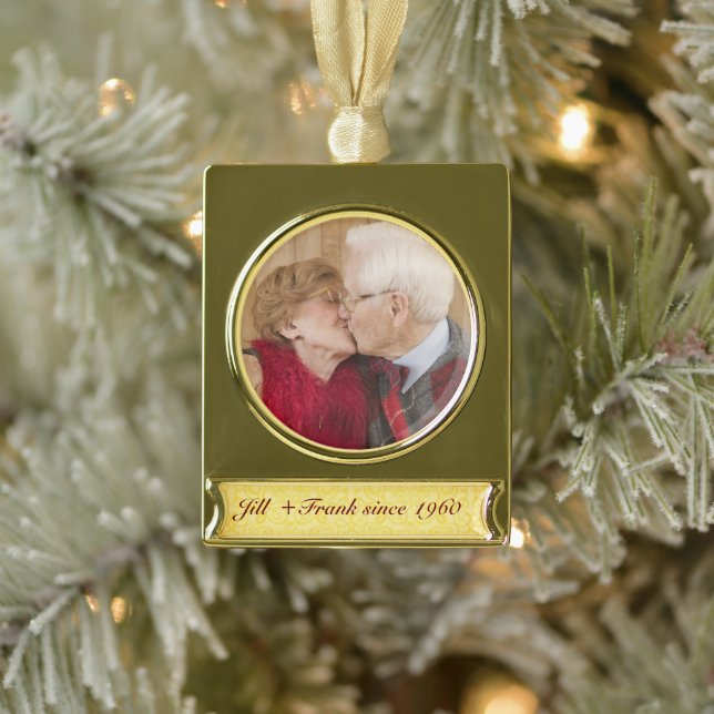 Personalisiertes 50. Geburtstag der Goldenen Hochz Banner-Ornament Gold (Baum)