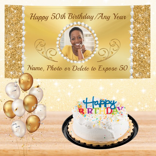 Personalisiertes 50. Geburtstagsbanner mit FOTO Banner (50th Birthday Banner for Her. Stunning, Personalized 50th Birthday Banners. 50th Birthday Supplies.)