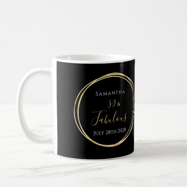 Personalisiertes 50. Geburtstagsschwarz Kaffeetasse (Links)