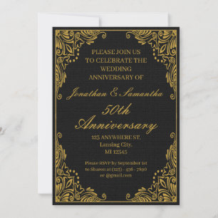 Personalisiertes 50. Hochzeitstag Gold Schwarz Einladung
