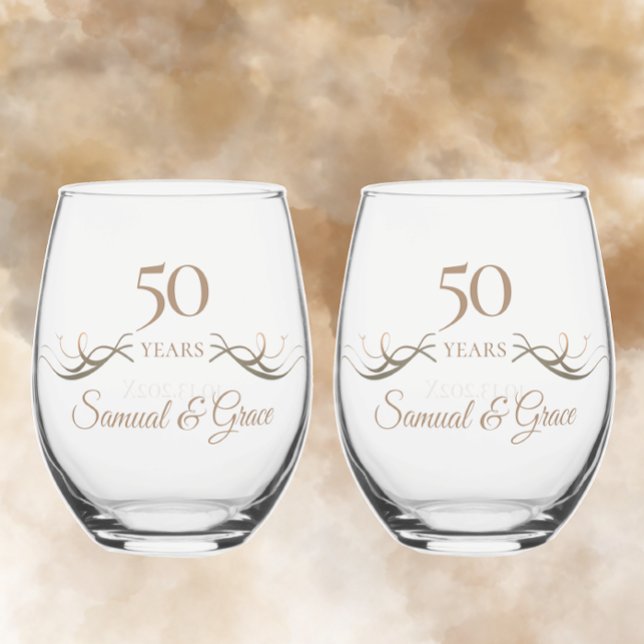 Personalisiertes 50-jähriges Jubiläum Benutzerdefi Weinglas Ohne Stiel (Personalized 50th anniversary keepsake stemless wine glass unique elegant custom gift glasses.
)