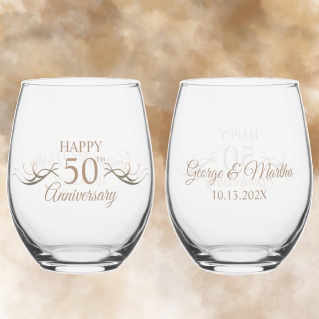 Personalisiertes 50-jähriges Jubiläum Benutzerdefi Weinglas Ohne Stiel (Add couples names and anniversary date for a beautiful unique custom 50th wedding anniversary gift
)