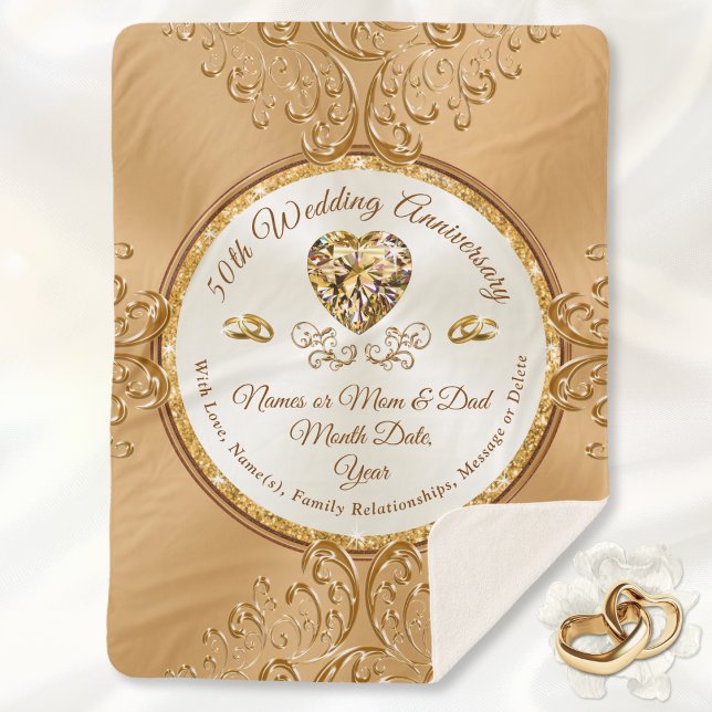 Personalisiertes, 50-jähriges Throw-Blanket Sherpadecke (50th anniversary blanket. Best 50th wedding anniversary gift. Personalised anniversary gift, parents)