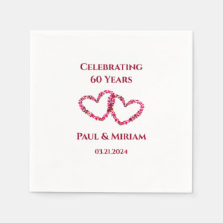 Personalisiertes 60. Jubiläum Pink Floral Heart Serviette