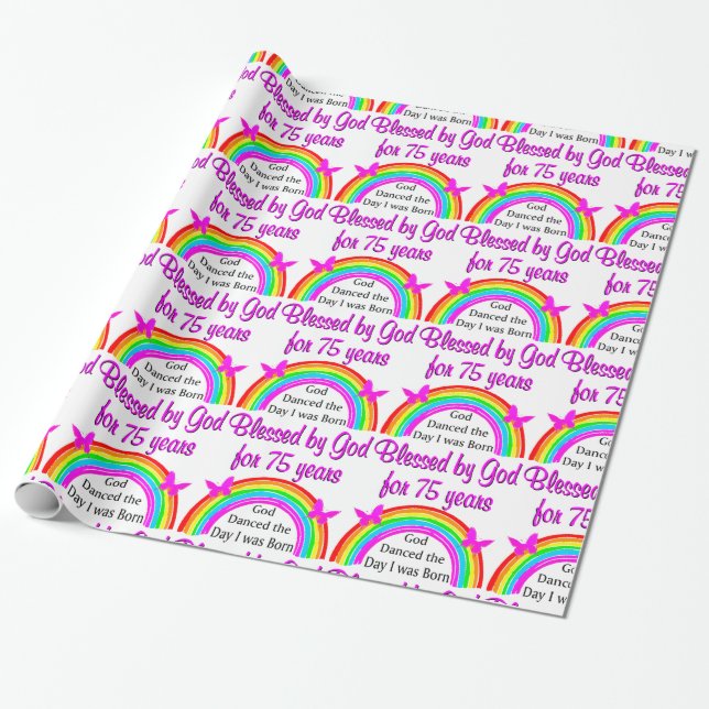 PERSONALISIERTES 75. GEBURTSTAGES RAINBOW-DESIGN GESCHENKPAPIER (Ungerollt)