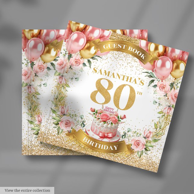 Personalisiertes 80. Geburtstag Gästebuch Boho Blu (Personalized 80th Birthday Guest Book Boho Flowers)