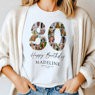 Personalisiertes 80. Geburtstags-Foto-Collage-T-Sh T-Shirt