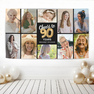 Personalisiertes 90. Geburtstags-Foto-Collage-Bann Banner