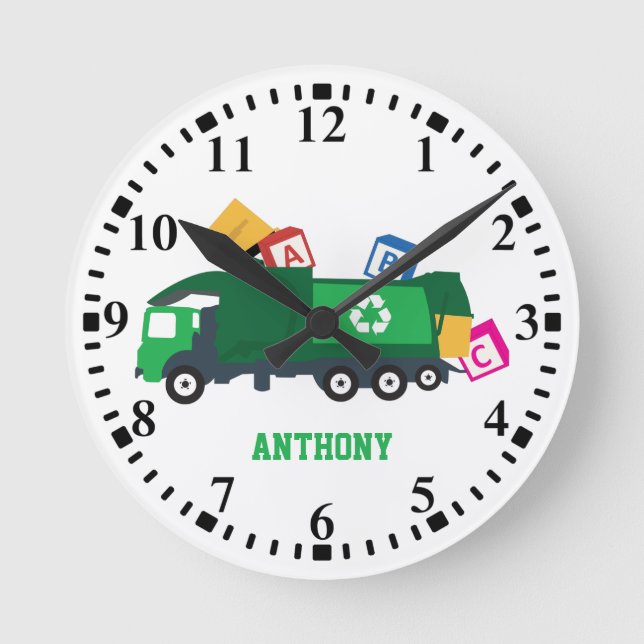 Personalisiertes ABC Recycelnd Müllfahrzeug Runde Wanduhr (Vorderseite)