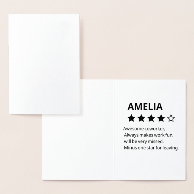 Personalisiertes Abschiedsgeschenk - Funny 4-Stern Folienkarte (Anzeige)