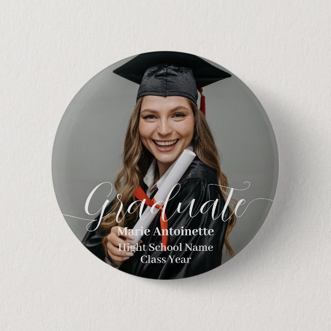 Personalisiertes Abschlussfoto Eleganter Abschluss Button (Vorderseite)