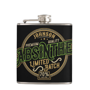 Personalisiertes Absinth-Kräutergeist-Liquor-Label Flachmann