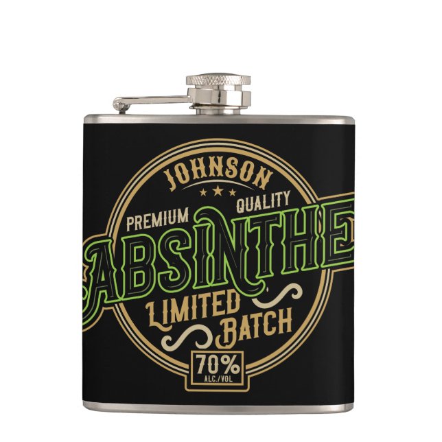 Personalisiertes Absinth-Kräutergeist-Liquor-Label Flachmann (Vorderseite)