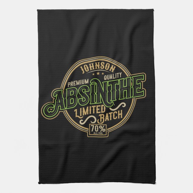 Personalisiertes Absinth-Kräutergeist-Liquor-Label Geschirrtuch (Vertikal)