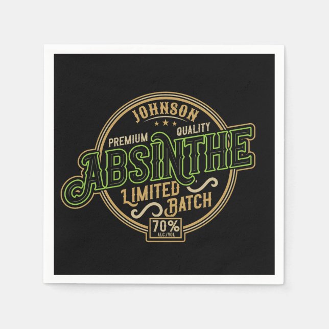Personalisiertes Absinth-Kräutergeist-Liquor-Label Serviette (Vorderseite)