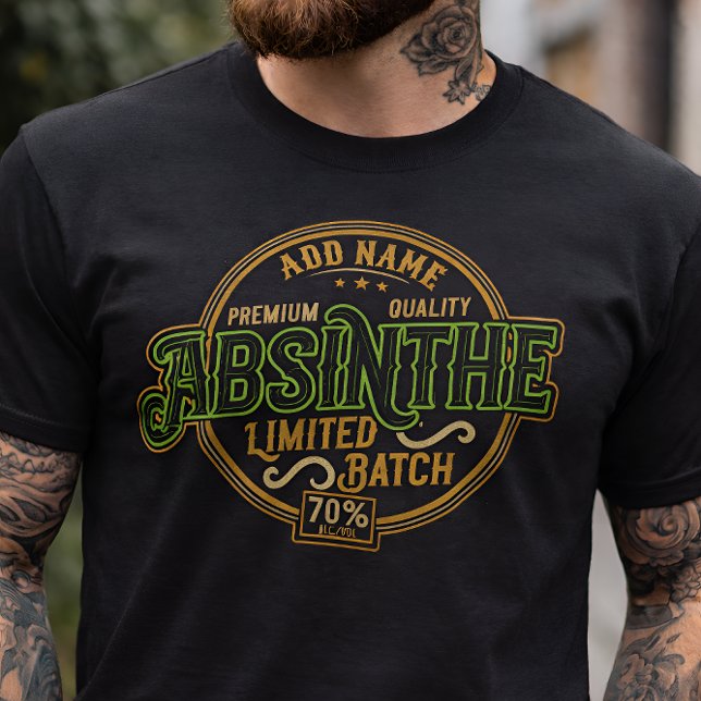 Personalisiertes Absinth-Kräutergeist-Liquor-Label T-Shirt (Von Creator hochgeladen)
