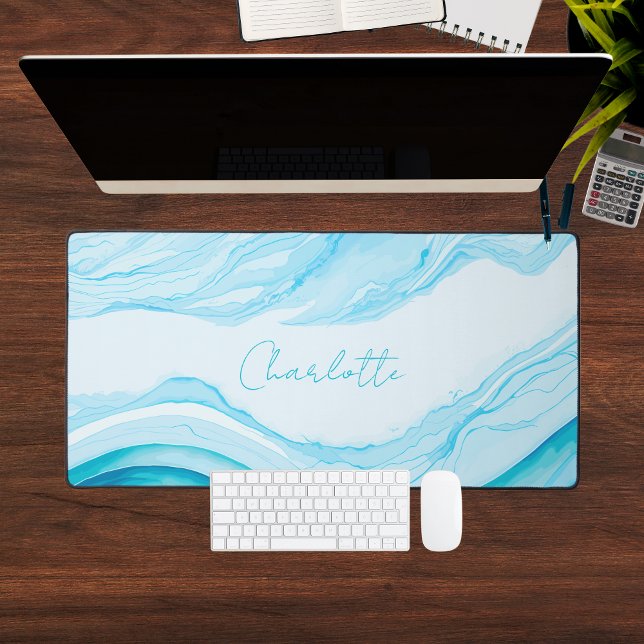 Personalisiertes Abstraktes blaues Aquarell Großes Schreibtischunterlage (Personalized Abstract Blue Watercolor Large Laptop Desk Mat
)