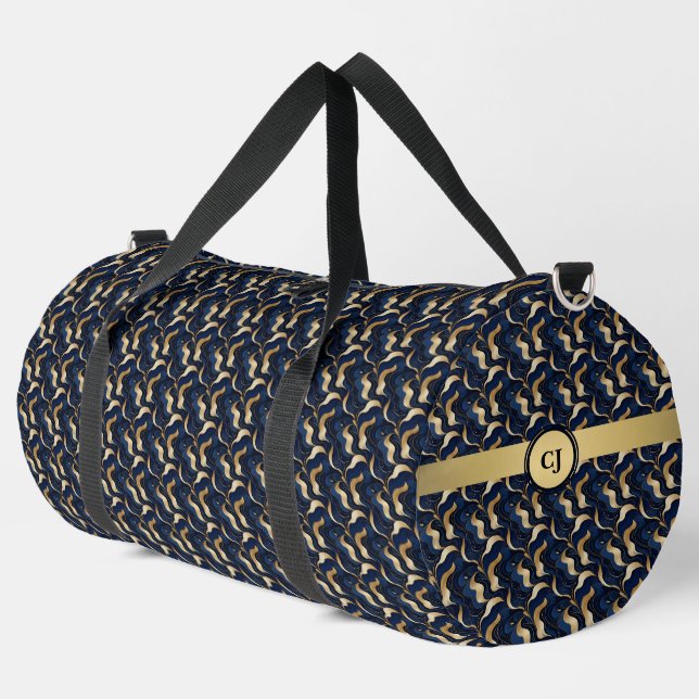 Personalisiertes Abstraktes Gold und Marine Duffle Bag (Linke Ecke)