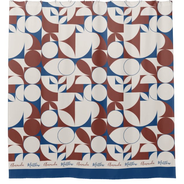 Personalisiertes Abstraktes Maroon Navy Circle Des Duschvorhang (Vorderseite)