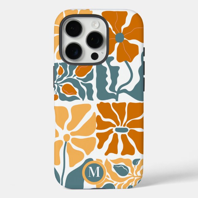 Personalisiertes abstraktes Retro-Blumenmonogramm Case-Mate iPhone Hülle (Rückseite)