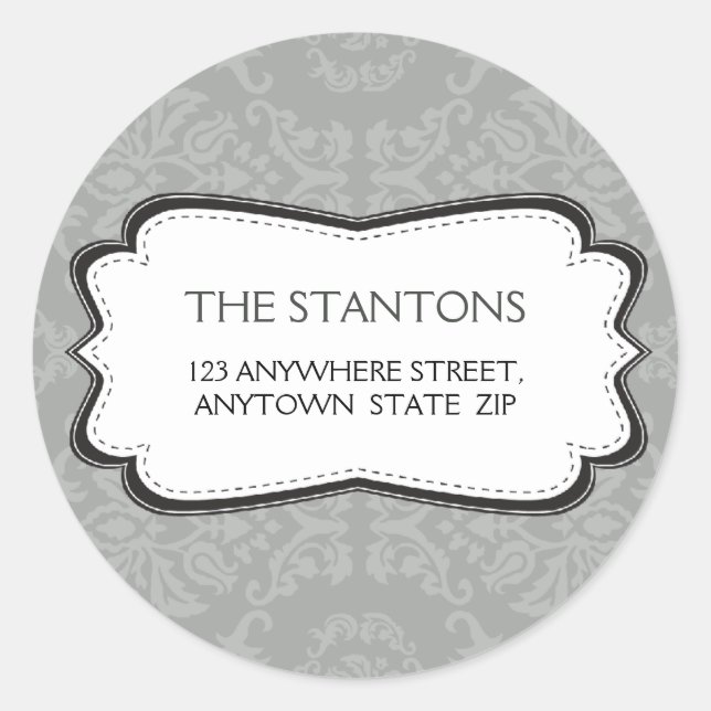 PERSONALISIERTES ADDRESS-ETIKETT:: göttlich Damast Runder Aufkleber (Vorderseite)