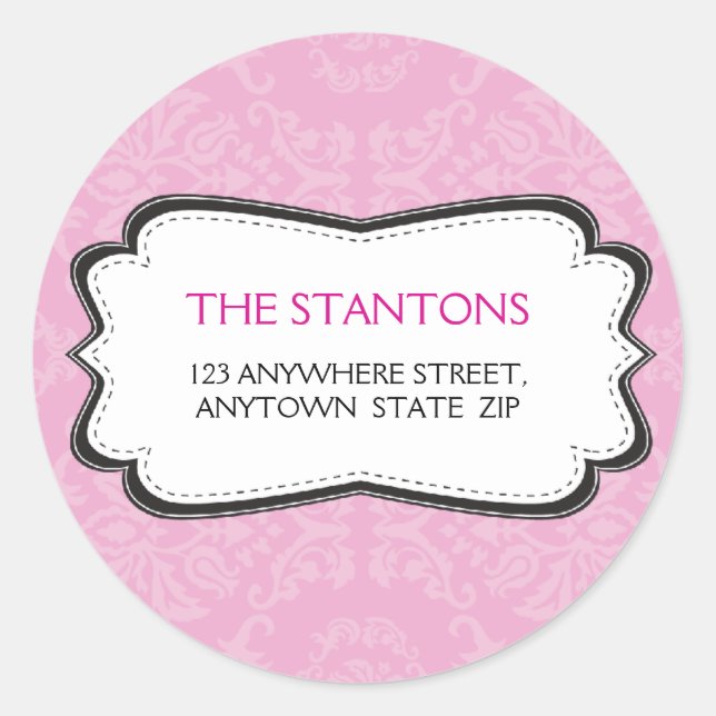 PERSONALISIERTES ADDRESS-ETIKETT:: göttlich Damast Runder Aufkleber (Vorderseite)