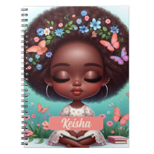 Personalisiertes Afrikanisches Mädchen mit Blumenb Notizblock