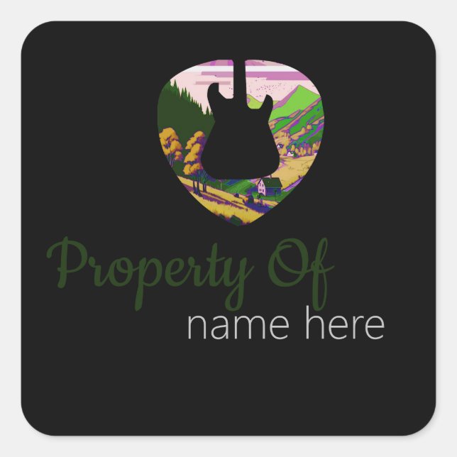 Personalisiertes akustisches Gitarrenlogo Quadratischer Aufkleber (Vorderseite)