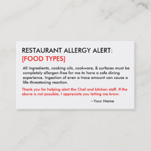 Personalisiertes Allergikerrestaurant und ICE-Card Visitenkarte