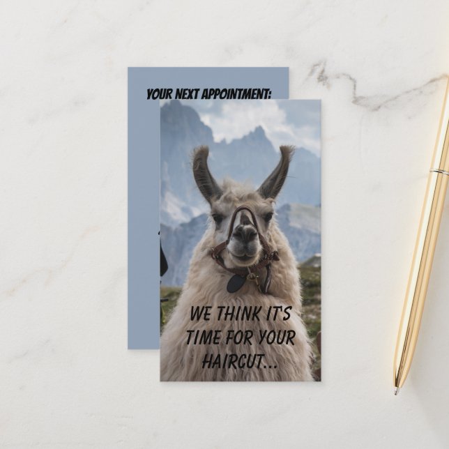 Personalisiertes Alpaca-Haarstylist-Foto Terminkarte (Vorderseite/Rückseite Beispiel)