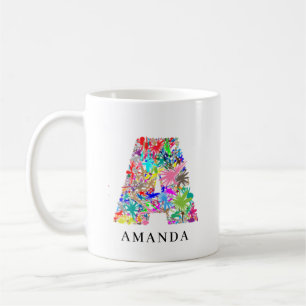Personalisiertes Alphabet A Blumenmonogramm Kaffeetasse