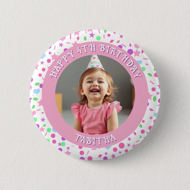 Personalisiertes Alter, Name und Foto Geburtstag Button (Vorderseite)