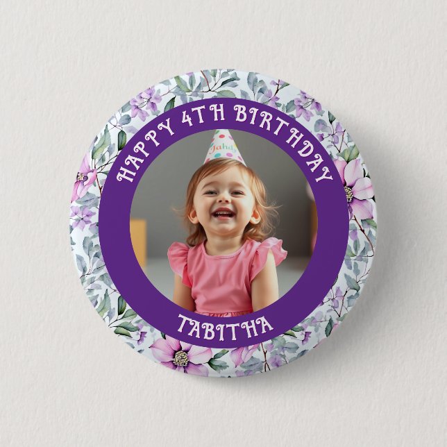 Personalisiertes Alter, Name und Foto Geburtstag Button (Vorderseite)
