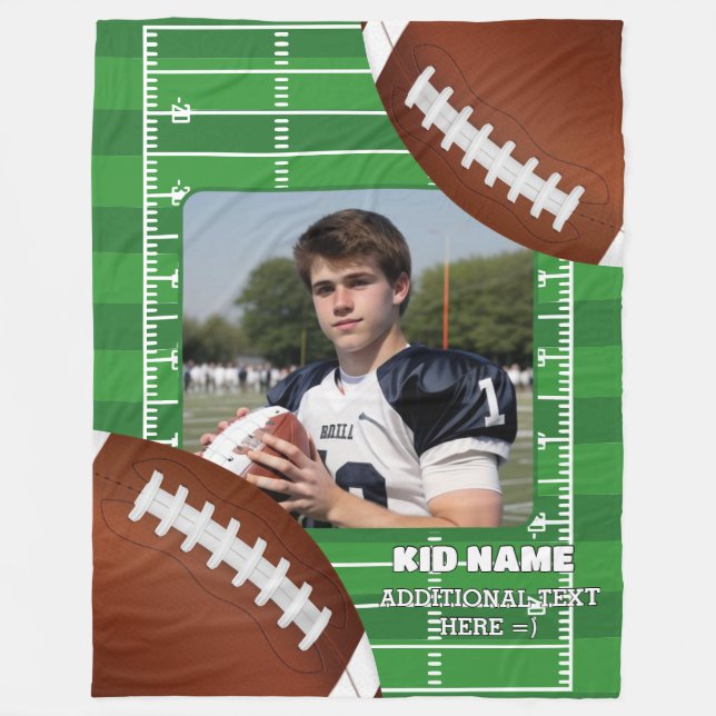 Personalisiertes American Football Kid Foto Fleecedecke (Vorderseite)