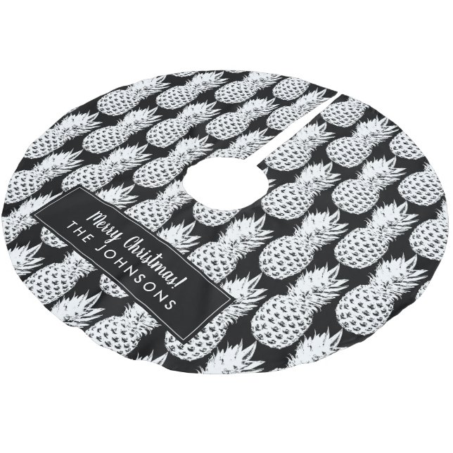 Personalisiertes Ananas-Muster Weihnachtsfeiertag Polyester Weihnachtsbaumdecke (Schrägansicht)
