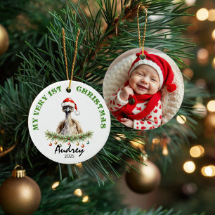 Personalisiertes Andenken mit Namen und Foto mit s Keramik Ornament