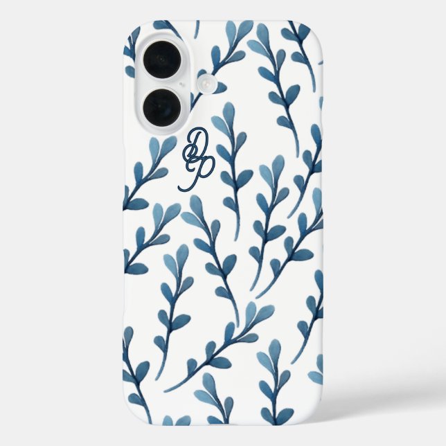 Personalisiertes anfängliches blaues Leaf-Wasserfa Case-Mate iPhone Hülle (Rückseite)