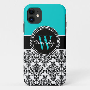 Personalisiertes Anfangsaqua-aquamariner schwarzer Case-Mate iPhone Hülle