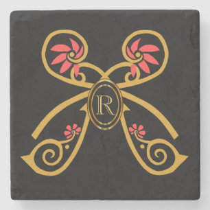 Personalisiertes Anfangsgold-Schmetterlingmonogram Steinuntersetzer