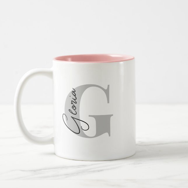 Personalisiertes Anfangsschreiben | Monogramm mode Zweifarbige Tasse (Links)