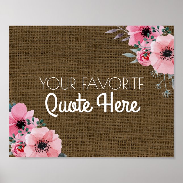 Personalisiertes Angebot | Floral Rustic Burlap Si Poster (Vorne)