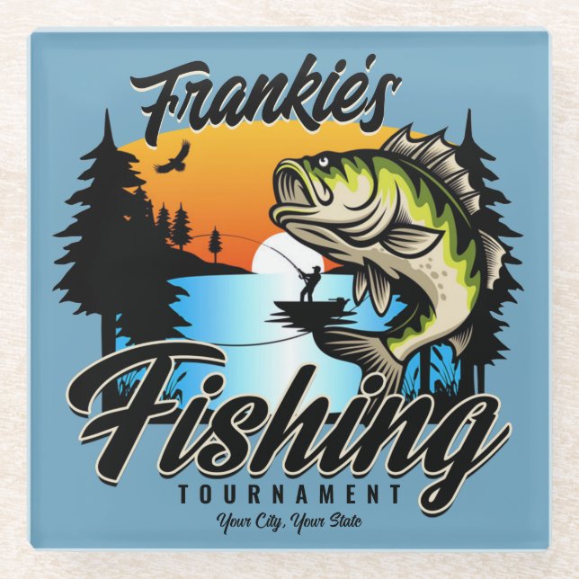 Personalisiertes Angelturnier Fischfeindlichkeit Glasuntersetzer (Vorderseite)