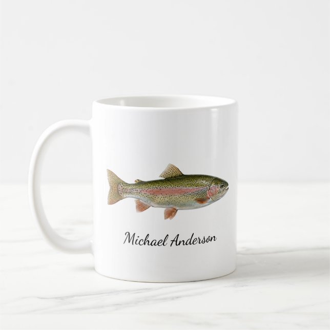 Personalisiertes Anglergeschenk – Forellen-Angel-D Kaffeetasse (Links)