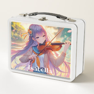 Personalisiertes Anime-Mädchen, das Violine spielt Metall Brotdose