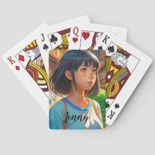 Personalisiertes Anime-Mädchen in der Stadt Bunt K Spielkarten