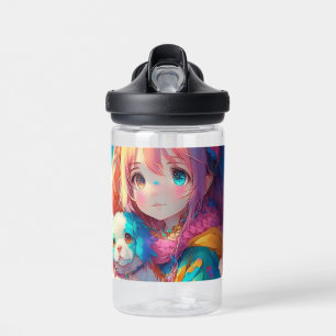 Personalisiertes Anime-Mädchen mit Welpen Trinkflasche
